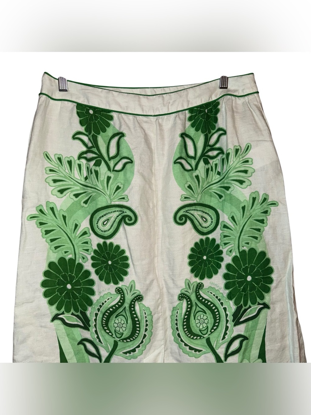 FARM RIO Color Festival Green Linen Euroflax Midi Skirt Size Large - Picture 10 of 16
